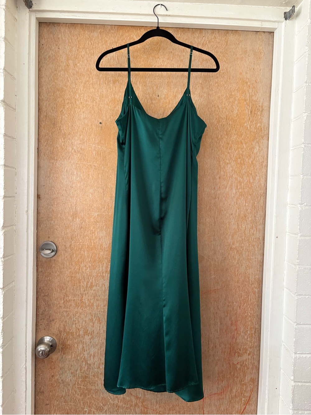 Reformation Emerald Green Slip Dress with Side Slit 100% Silk - Picture 2 of 4